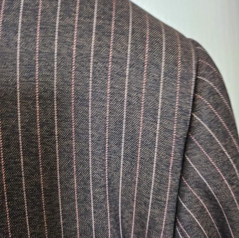 ZE Zanetti Super 140’s Wool Suit Made In Italy Brown Pinstripe Blazer Pant 42.